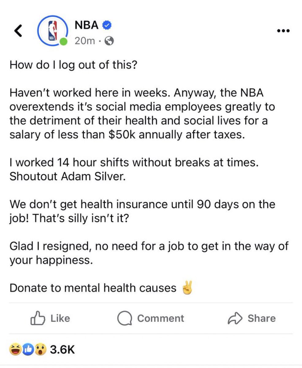 FOS's tweet photo. A former NBA employee posted this on the league’s official Facebook page this morning.

It was deleted after roughly 20 minutes. https://t.co/RkLX2ZafOk