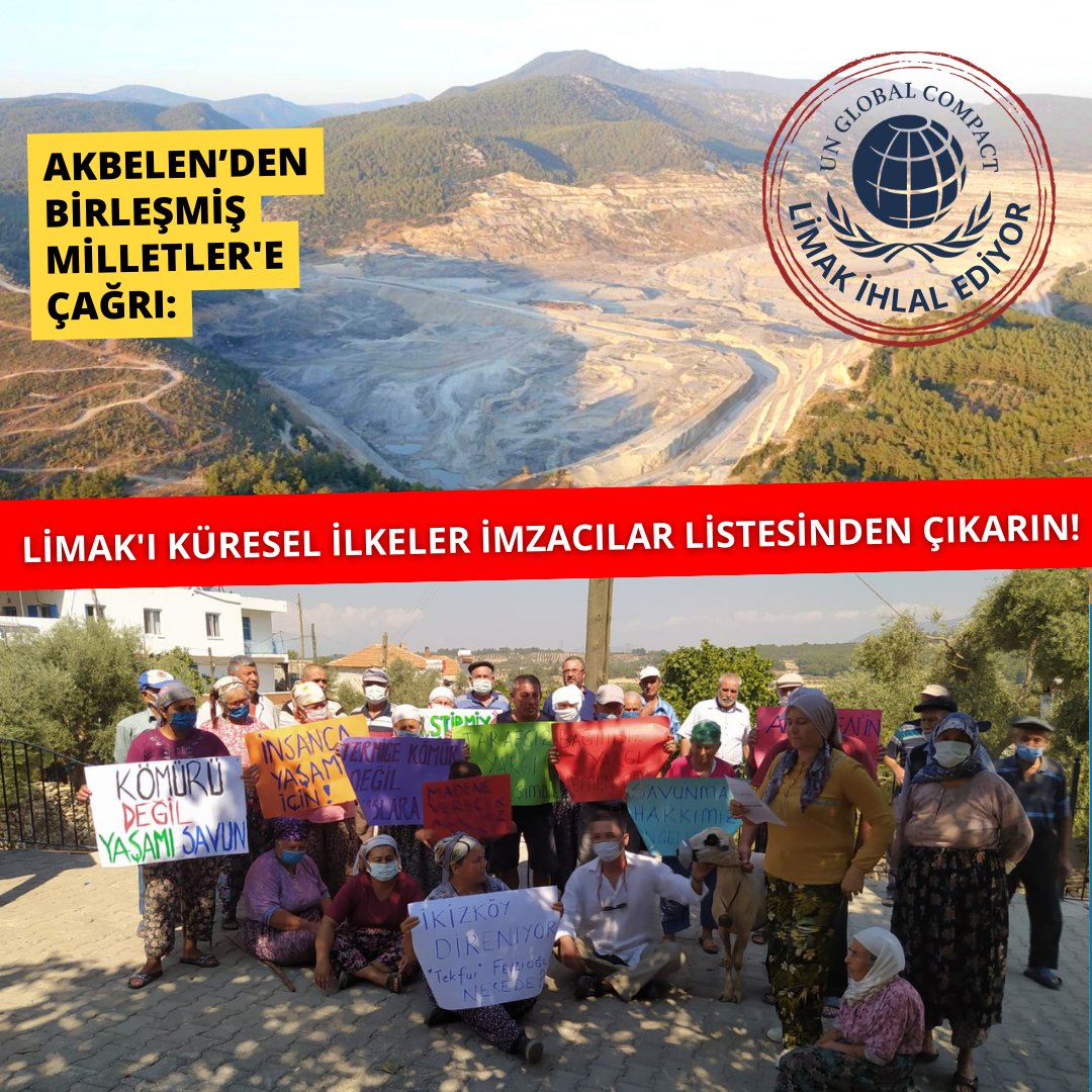 We call on the United Nations: END COLLABORATION WITH LIMAK!
LIMAK violates the UN Global Compact principles it has signed, and the Guiding Principles on Business and Human Rights.
Mining activities of LIMAK displace and impoverish Ikizköy people. #LIMAKViolatesGlobalCompact