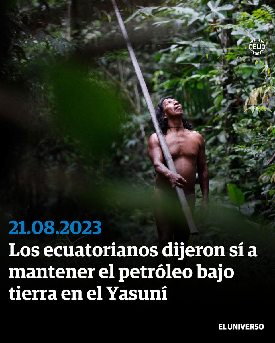 eluniversocom's tweet photo. Con el 93,02 % de actas válidas escrutadas, el sí se impuso en la consulta popular sobre dejar el petróleo bajo tierra en el llamado bloque ITT (43), dentro del Parque Nacional Yasuní, con el 59,99 % de los votos. La postura por el no logró el 41,01 %.

Esta decisión obligará al Estado ecuatoriano ha desmontanr de forma progresiva las operaciones petroleras que ya se registran en esta zona. 

Colectivos ambientales celebraron los resultados aunque las autoridades actuales de Gobierno y dirigentes de los sectores extractivos afirman que esto será perjudicial para Ecuador en lo económico.

#ConsultaPopular #Consulta #Yasuní #Petróleo #EleccionesEcuador2023 #Ecuador