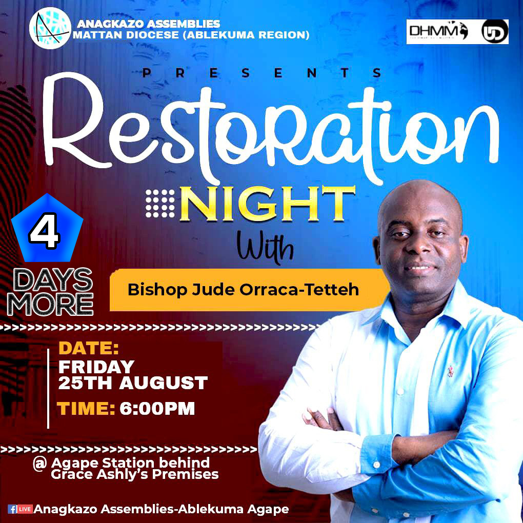 tgmcagape's tweet photo. It's happening Live at Anagkazo Assemblies, Ablekuma-Agape; on a spirit-filled "Restoration Night" with Bishop Jude Orraca-Tetteh.❤️🔥❤️🔥❤️🔥
#RestorationNight #OverflowService #Anagkazo
@pkaryee @Braprynce @thebrightosei @EvangelistDag https://t.co/We23t1rDDk