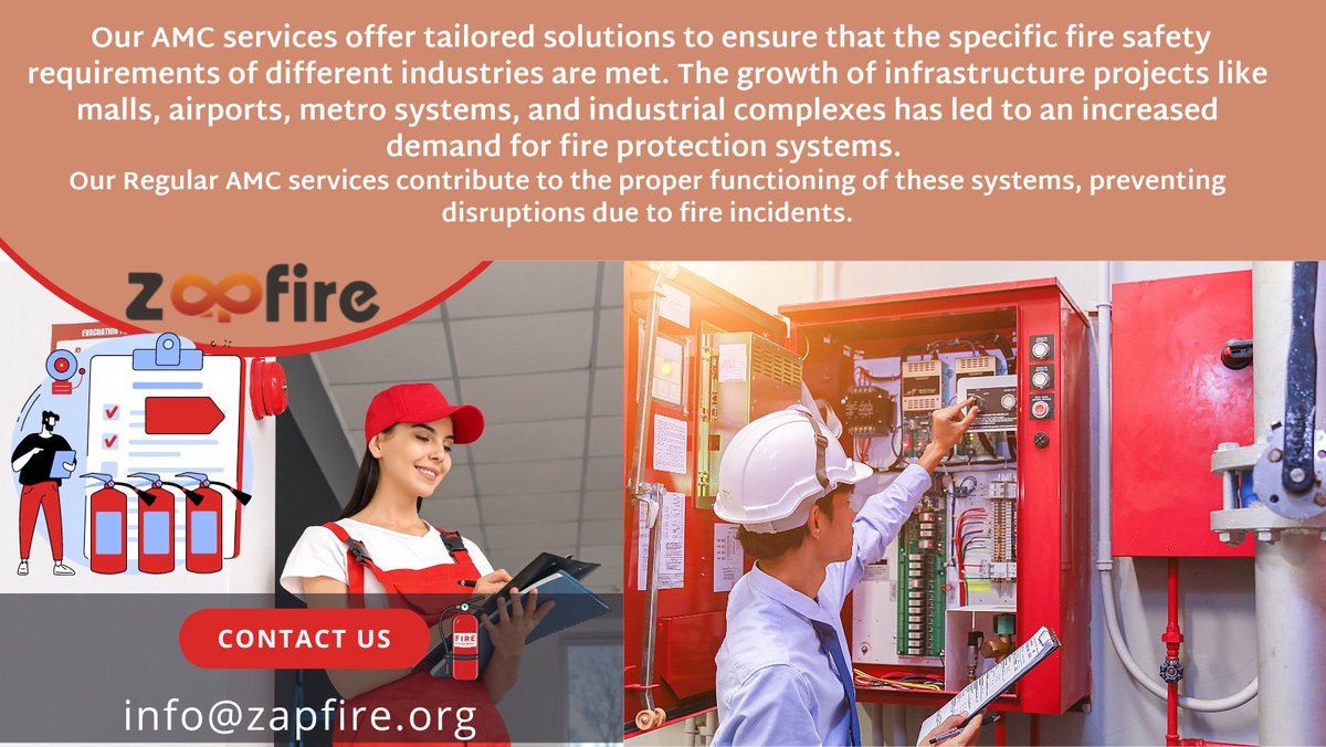 Each industry has its unique fire protection needs. Our AMC services offer tailored solutions to ensure that the specific fire safety requirements of different industries are met. 
#Firesafety #FireProtectionServices #FireHydrantSystems #AMCservices #Firepanel #FireInspection