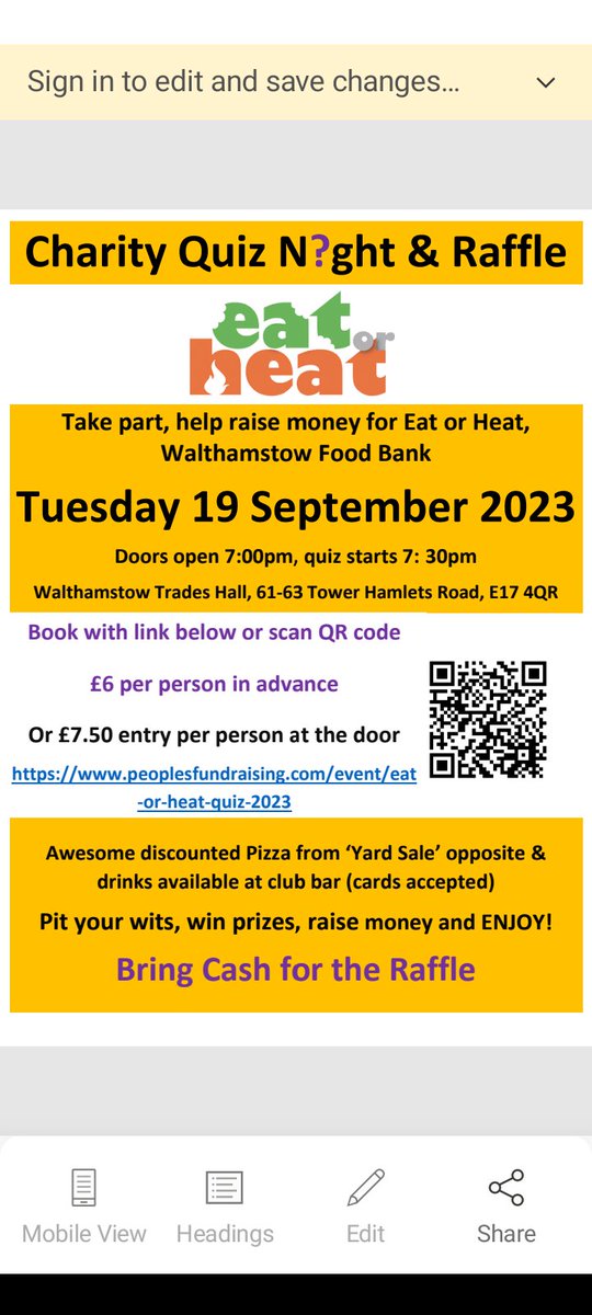 Get your team together #E17 #walthamforest for another Quiz &amp; Raffle on 19 September at 
<a href="/stowtradeshall/">Walthamstow Trades Hall</a>
 to help raise money for 
<a href="/EatOrHeat/">Eat or Heat Foodbank</a> 💚🧡💚
Follow link to book tickets
👇👇👇
peoplesfundraising.com/event/eat-or-h…