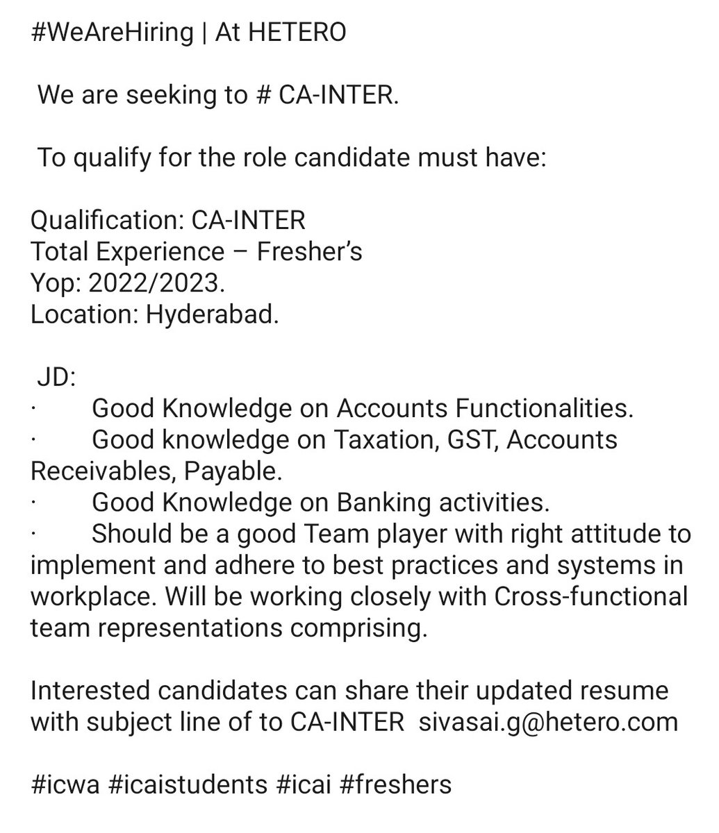 TSRaoHR's tweet photo. #Freshers #Jobs #JobSearch

PFA various freshers jobs forwarded in our official groups 

Interested can apply for any of these

#Hyderabad #Bangalore 

@Sap4Telugu @ConnectingTL https://t.co/tHWUDapC0r