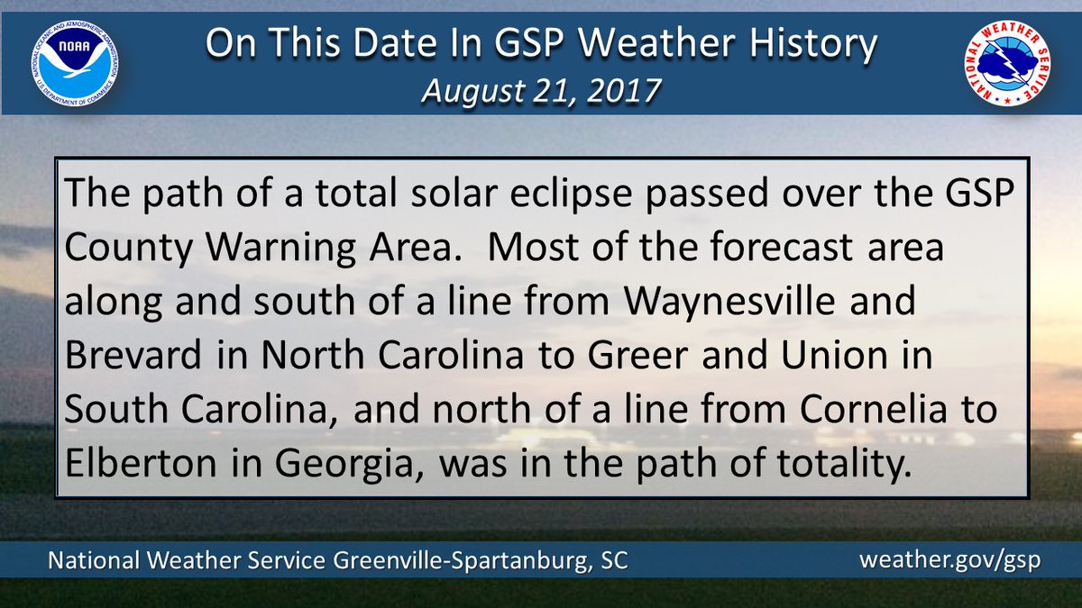 NWSGSP's tweet image. On this date, 6 years ago, the path of a total solar eclipse passed right over the GSP County Warning Area. Who remembers this event? #scwx #ncwx #gawx