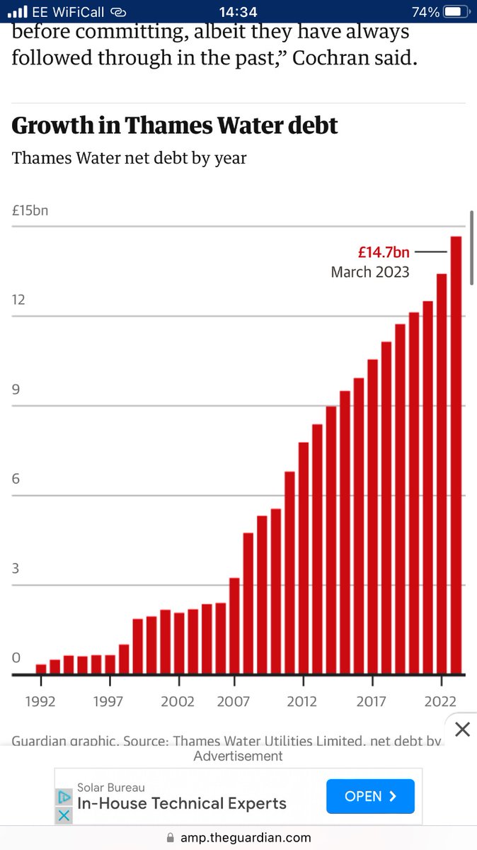 During this time Thames Water paid out £7.3bn in profit as well as nearly £2bn in wages to management.

It is expected to increase customers bills by £80 each to provide the extra £1bn a year it needs to cover its £14.7bn debt.

Privatisation is one huge scam.