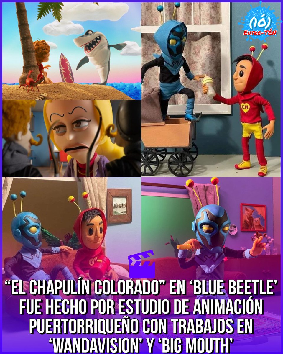 Entre10PR's tweet photo. 🎬🎞 • BORICUAS ROMPIENDO 🇵🇷🔥
Las escenas animadas en stop-motion del #ChapulínColorado en #BlueBeetle, fueron hechas por el estudio de animación Puertorriqueño #AchoStudio. ❤️💙👏🏽
Sus trabajos incluyen:
• #WandaVision de #MarvelStudios
• #BigMouth https://t.co/XKLrd5euug
