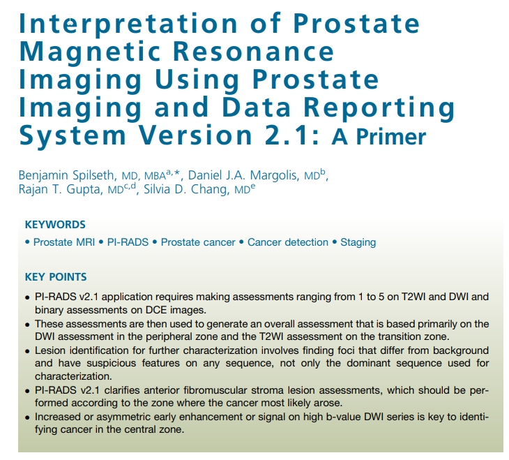 Our brand new PI-RADS v2.1 Primer Review article now available from RCNA FREE for 50 days through link below!  
Our goal was to make a simple reference for everyone getting started in prostate MRI, and reference for experienced users.  🧵on highlights👇

authors.elsevier.com/a/1hdIP7iQy-2wr