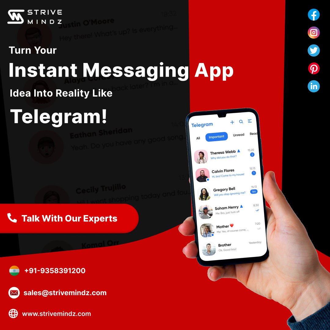 strivemindz's tweet image. Revolutionize communication with our state-of-the-art Instant Messaging App Development Services!
Ready to transform the way you connect? Embrace the future of communication with our Instant Messaging App Development Services.
Visit: wwww.strivemindz.com
#instantmessagingapps