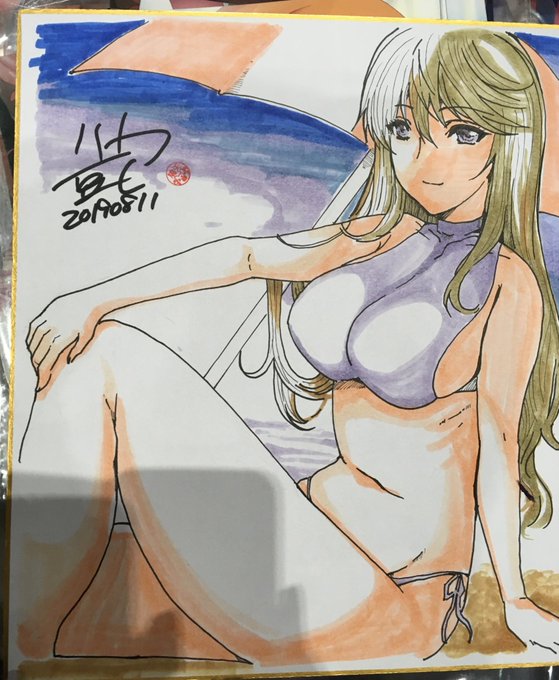 #アナログイラスト 
コロナ禍前の夏コミで売った色紙 