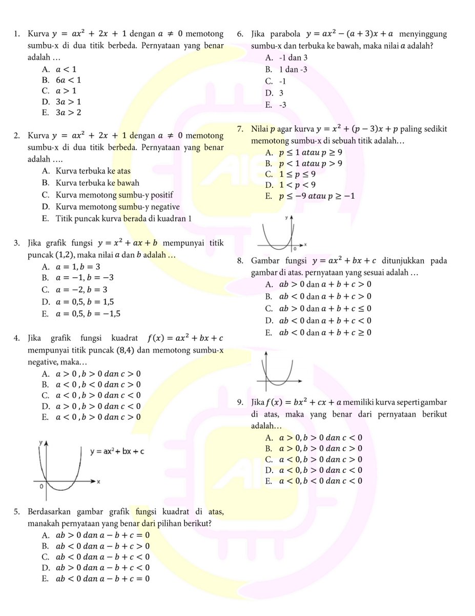 nakamatika's tweet image. 📍Latihan SNBT 2024📍
📝-- Fungsi Kuadrat --📝

Ada yang cuma butuh 3 bulan buat dapet skor 800 di SNBT, tapi gaada salahnya nyicil belajar dari sekarang

Cobain yuk sambil nunggu pembahasannya!

#studytwt #ambiverse #studyacc #AMBISVERSE
#SNBT2024