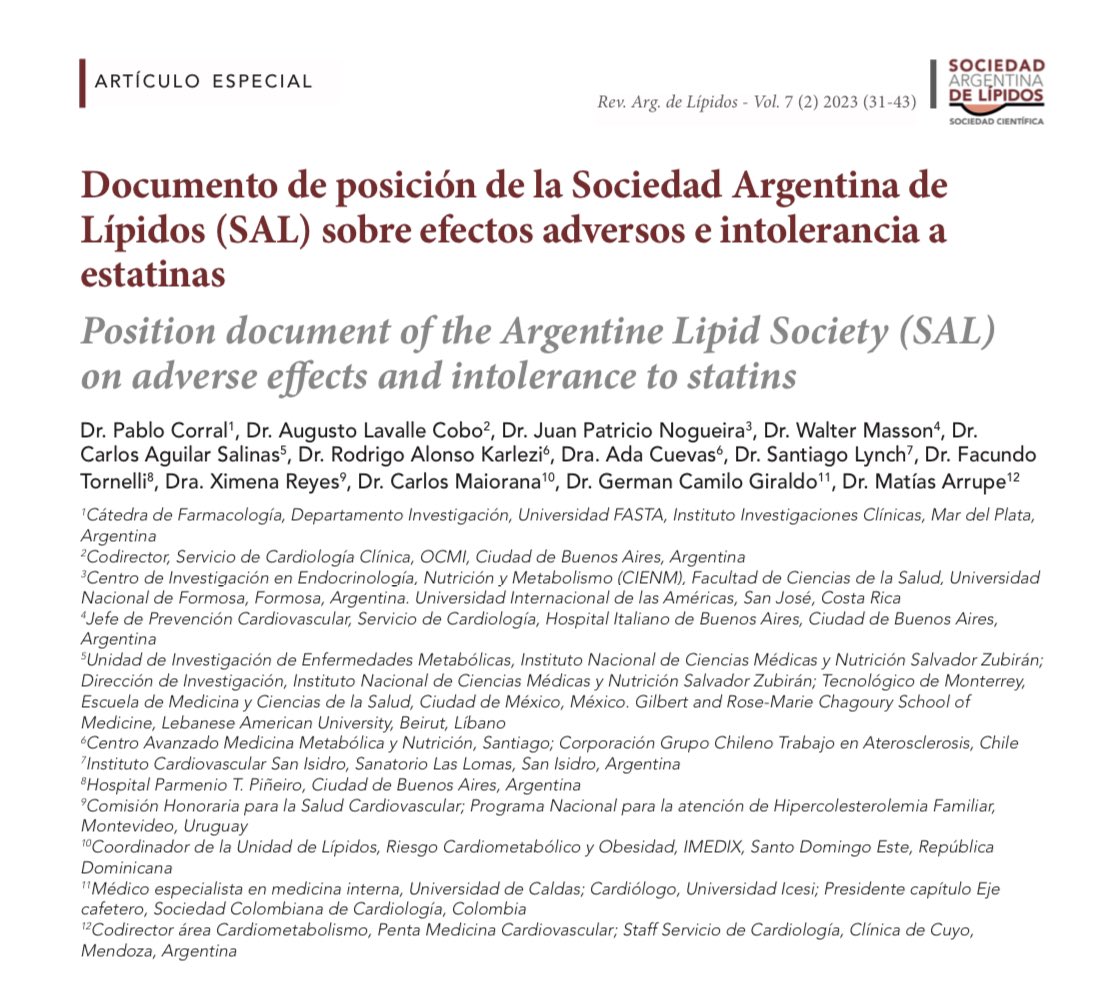 👉Documento de Posición <a href="/LipidosSal/">Sociedad Argentina Lípidos (SAL)</a> sobre Efectos Adversos e Intolerancia a Estatinas

🇲🇽🇩🇴🇨🇱🇺🇾🇨🇴🇦🇷
13 autores de 6 países de #LATAM 

☝️Primer documento habla hispana sobre Intolerancia a Estatinas 

🔑 Acceso libre 

sociedadargentinadelipidos.com/_files/ugd/af5…