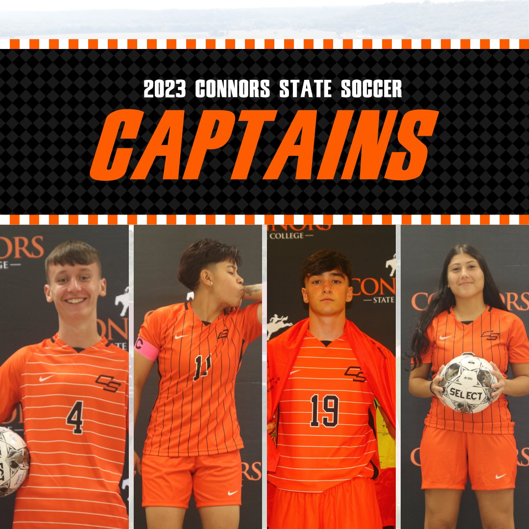 ConnorsStSoccer's tweet photo. We are proud to announce the first captains in the history of Connors State Soccer ahead of Thursday's opener at Ozarks!

For the women's team, the captains are Litzy Garcia-Diaz and Sahra Khajavi.

The captains for the men's team are Santi Rubio and Chris Drysdale. https://t.co/RgDP5TS1JA