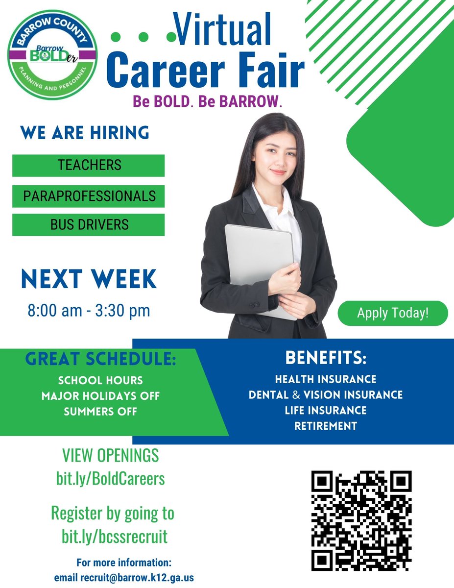 Now Hiring: Teachers, Paraprofessionals, Bus Drivers | Join us for a Virtual Hiring Event next week! Register by clicking here: bit.ly/bcssrecruit