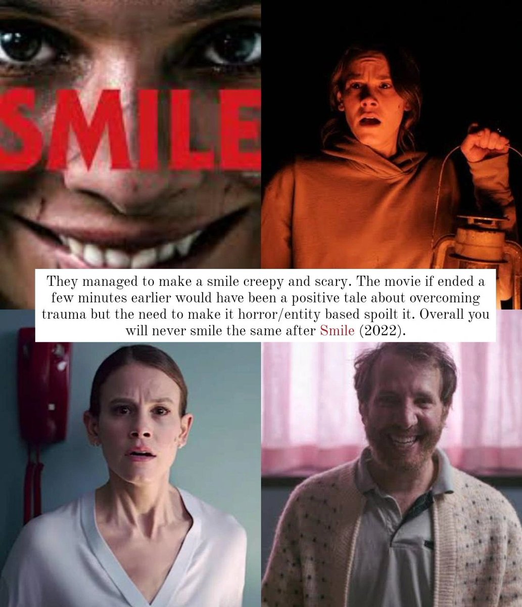 Director: #parkerfinn
Starring: #sosiebacon
#kylegallner #kalpenn #caitlinstasey #robmorgan
#jessietusher 
Genre: #horror 
Stream on: #amazonprimevideo 
Year: 2022
#smile #smilemovie #paramountpictures #mentalhealth #trauma #supernatural #phycological #suicide