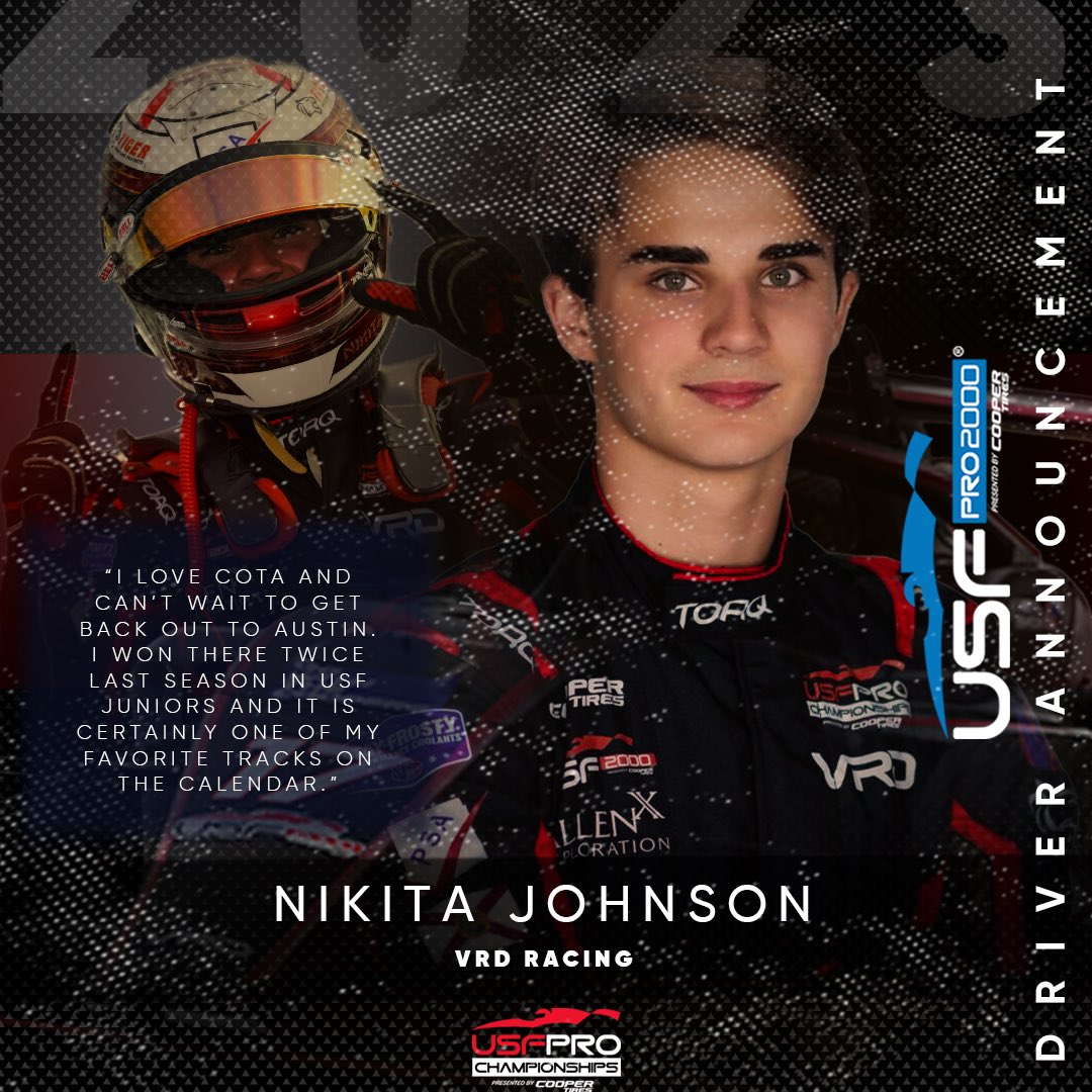 😤🔥 JOHNSON MAKES THE JUMP

Nikita Johnson of @velocity_rd will run a one-off at COTA this week to get a feel for USF Pro 2000 👀

It’ll also be VRD’s debut in the series ‼️

📰: usfpro2000.com/news/johnson-t…

#USFPro | #TeamCooperTire