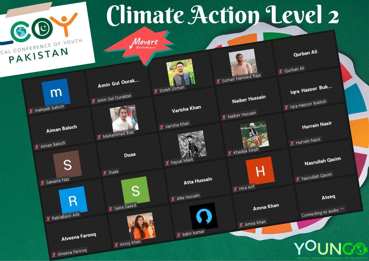 LCOYPakistan's tweet photo. Movers programme and YECAP conducted virtual sessions on "Climate Action Level 2 &amp; 3" for #LCOYPakistan delegates, equipping them with essential capacity-building tools for addressing climate change challenges. https://t.co/uVGJuH1DqO