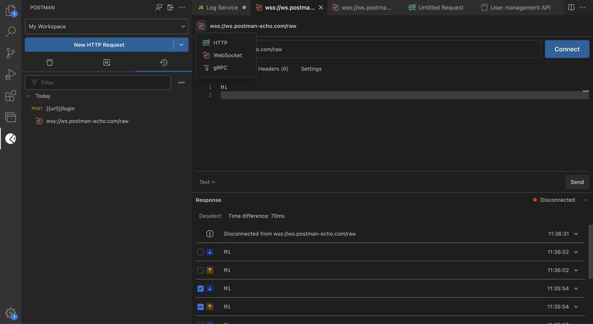 preethamm's tweet photo. @madsvasbjoern @NikkiSiapno Hey, we support sending WebSocket requests and gRPC on VS code. We are looking at adding support to save them into a collection soon - feel free to create a feature request for what you would want to see on our GitHub issue tracker: https://t.co/aPMviNNmSI https://t.co/cyZqEhbZVA