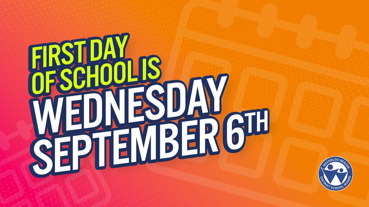 Counting down the days until the first day of school! Don’t forget that the first day back to school for both elementary and secondary school students is Wednesday, September 6. September 5 is a PD Day. Looking forward to seeing you on September 6! wrdsb.social/3EbRFTf