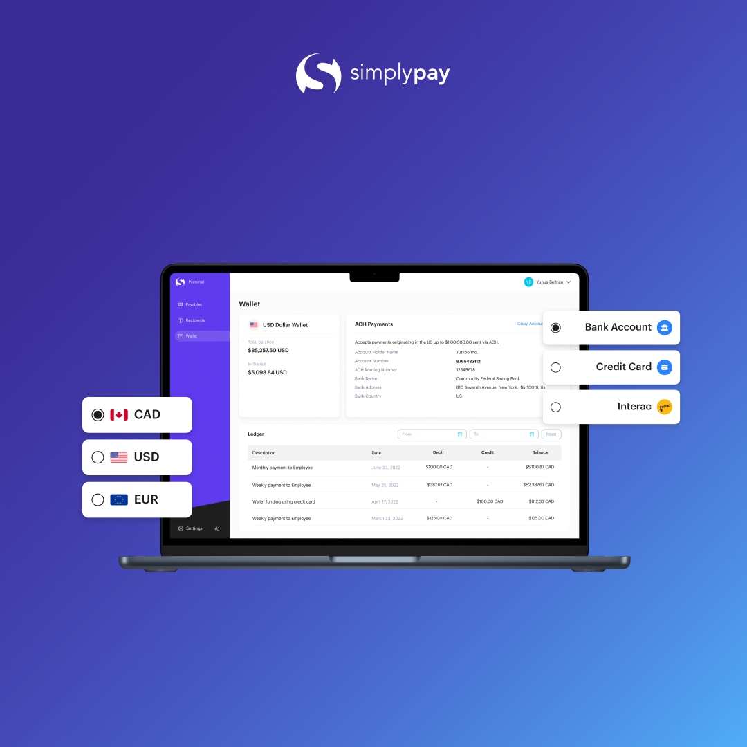 simplypayapp's tweet photo. Simplypay makes global payouts easier for #Canadian companies with multiple subsidiaries in different countries. It provides a single account for all currencies, eliminating the need for dedicated regional bank accounts for payouts.

Contact us for more info! ✉️

#wallets https://t.co/KdBl1mPbD5