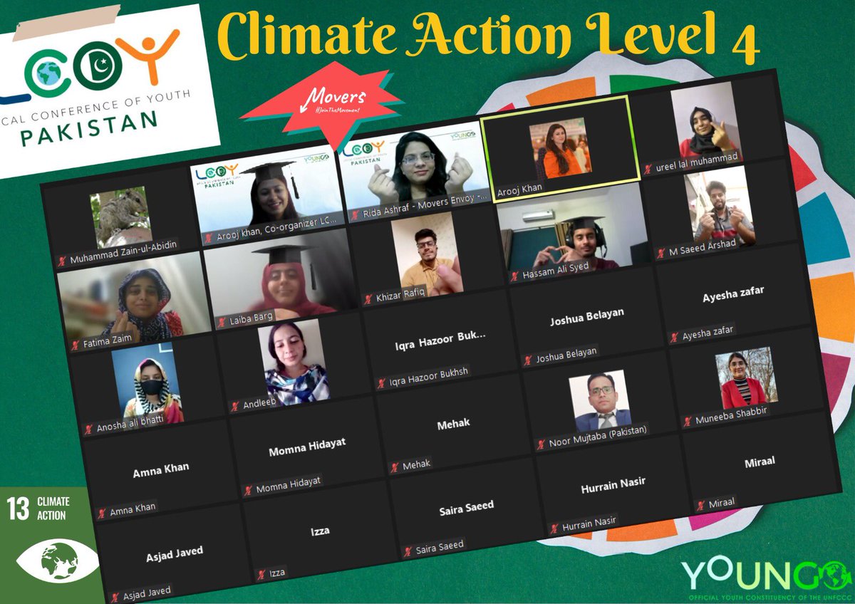 LCOYPakistan's tweet photo. Movers programme and YECAP conducted virtual sessions on "Climate Action Level 4 &amp; 5" for #LCOYPakistan delegates, equipping them with essential capacity-building tools for addressing #climatechange challenges. The session empower young leaders to drive impactful climate action. https://t.co/osvwWLyyg7