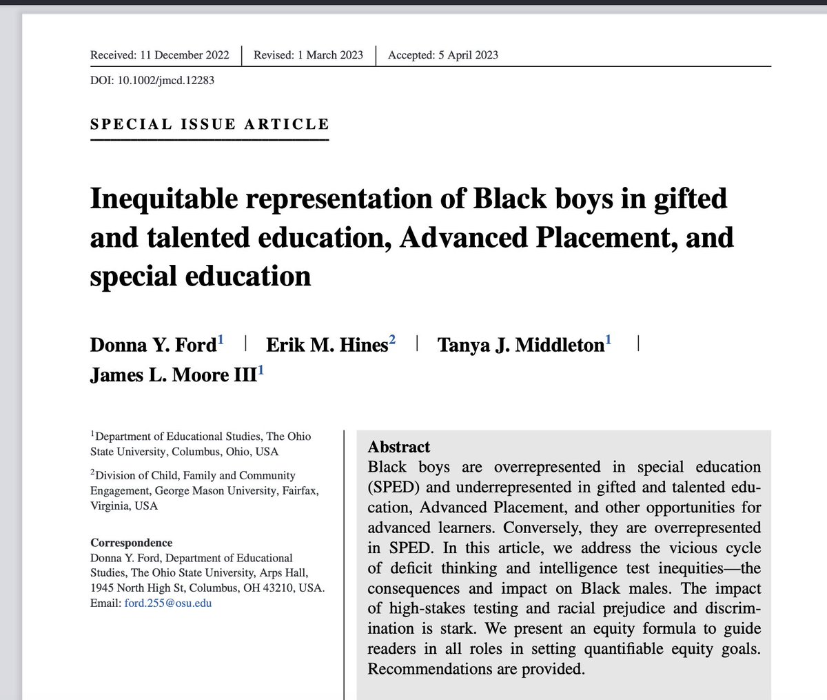 DrDonnaYFord (@donnayford) on Twitter photo PUBLICATION ALERT
This special issue is outstanding! Open access!
Great way to start the week! co-authors <a href="/EHinesPhD/">Erik M. Hines</a> <a href="/DrJLMooreIII/">James L Moore III</a> & Tanya Miiddleton
#giftedandtalented #gifted #giftededucation #black students
onlinelibrary.wiley.com/toc/21611912/2… PUBLICATION ALERT
This special issue is outstanding! Open access!
Great way to start the week! co-authors <a href="/EHinesPhD/">Erik M. Hines</a> <a href="/DrJLMooreIII/">James L Moore III</a> & Tanya Miiddleton
#giftedandtalented #gifted #giftededucation #black students
onlinelibrary.wiley.com/toc/21611912/2…