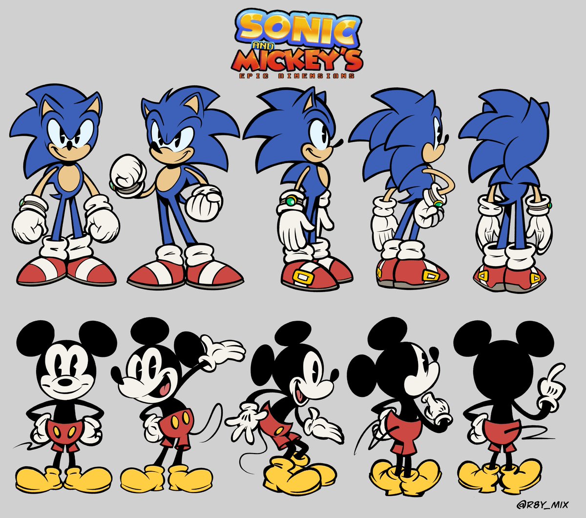 Sonic the hedgehog and Mickey Mouse reference sheet for our fan project called Sonic & Mickey epic dimensions! Also known as S&MED! (1/3)
.
#SonicTheHedegehog #MickeyMouse 
#rubberhosestyle #fanproject