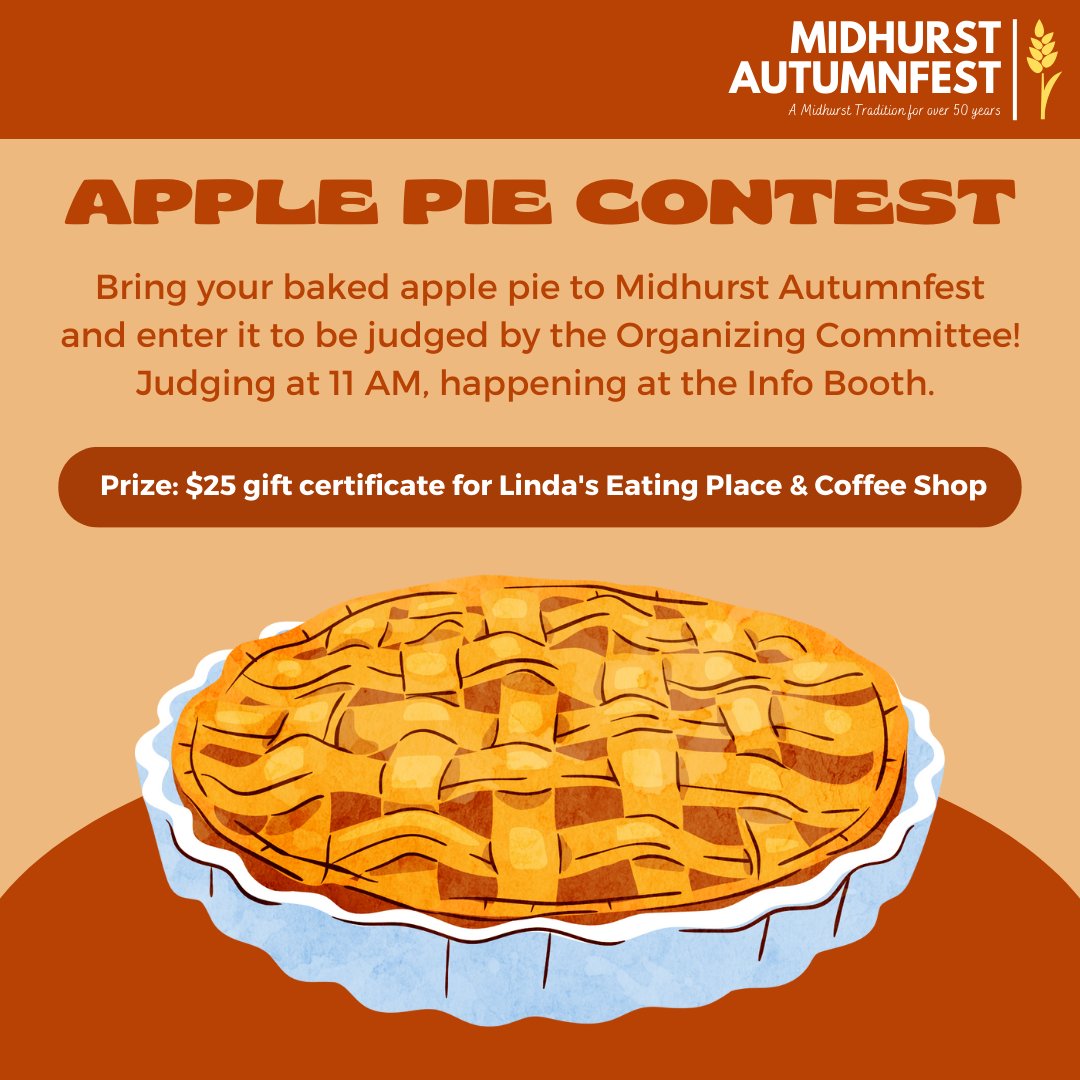 We heard from you:

👍 More games and contests at Autumnfest!

Show off your baking skills by making a pie and entering it in the Apple Pie Contest! Judging will take place at 11 AM at the Info Booth at Autumnfest.