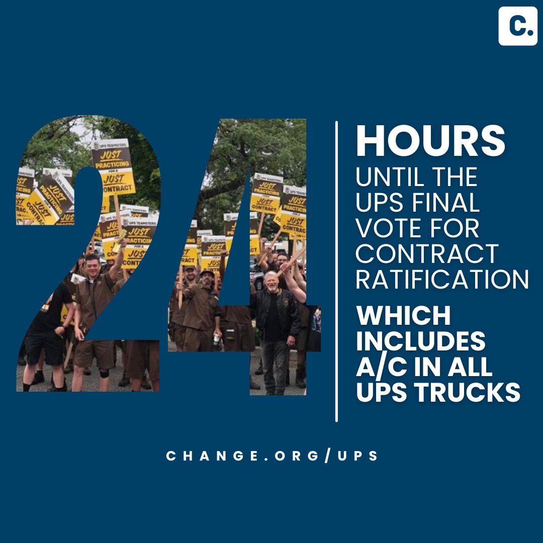 In 24 hours, the Teamsters will tally the votes on their historic contract with UPS. If the contract is ratified, drivers will finally get A/C in their trucks – a fight Theresa has championed with her petition for over 5 years. Stay tuned for the results of the vote