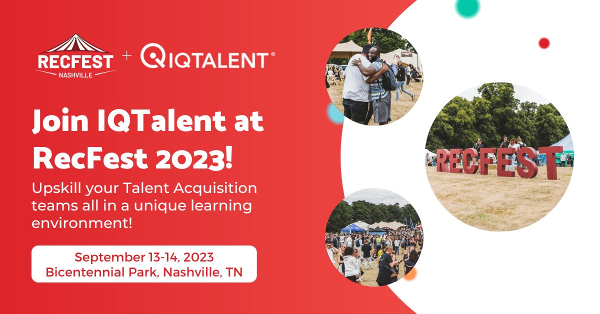 IQTalent's tweet image. Time is running out! #RecFest2023 is fast approaching, and you won&apos;t want to miss this incredible gathering of talent acquisition professionals, including IQTalent. Get ready to explore cutting-edge strategies, tools, and trends in recruitment. recfest.com/usa/tickets/