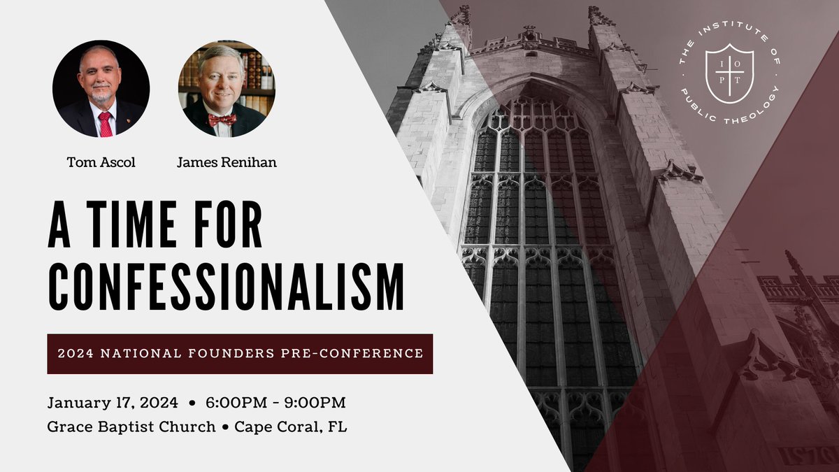 FoundersMin's tweet photo. We are looking forward to having Dr. @tomascol &amp; Dr. Renihan teaching on confessionalism - an important &amp; too often neglected topic that can greatly aid the health of local churches.

Hosted by @IOPT_FL  at Grace Baptist Church in Cape Coral, FL. REGISTER: https://t.co/WYsuvSvFi8 https://t.co/zolmKymffG