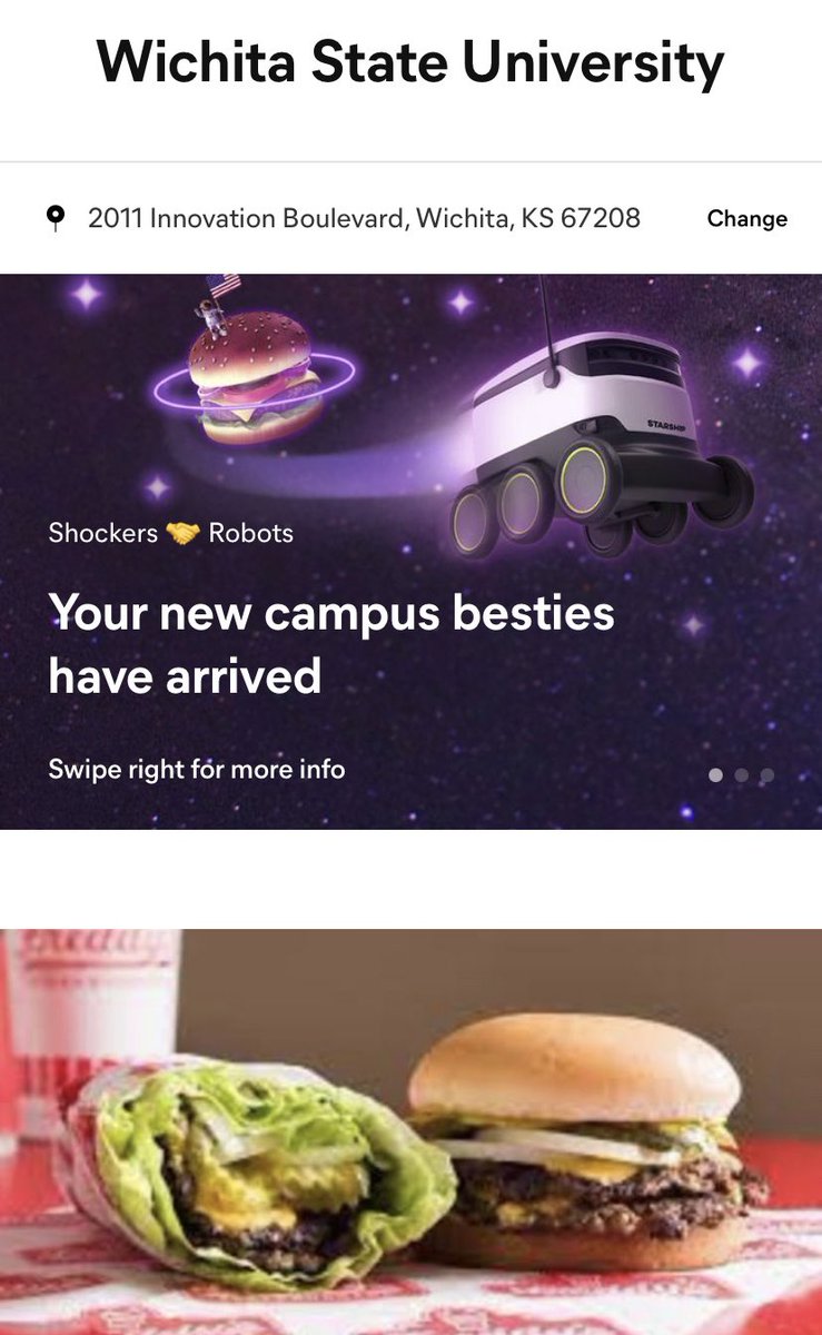 Professor_Yumi's tweet image. Location set for lunch @wsu_scj
@StarshipRobots #WichitaState #technology #deliveryrobot #collegecampus #innovationcampus
