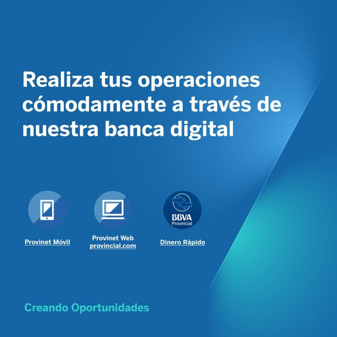 BBVAProvincial's tweet photo. Usa nuestros canales digitales para realizar tus consultas y operaciones desde cualquier lugar.   #BBVAPROVINCIAL #VENEZUELA https://t.co/ipha20BRhC