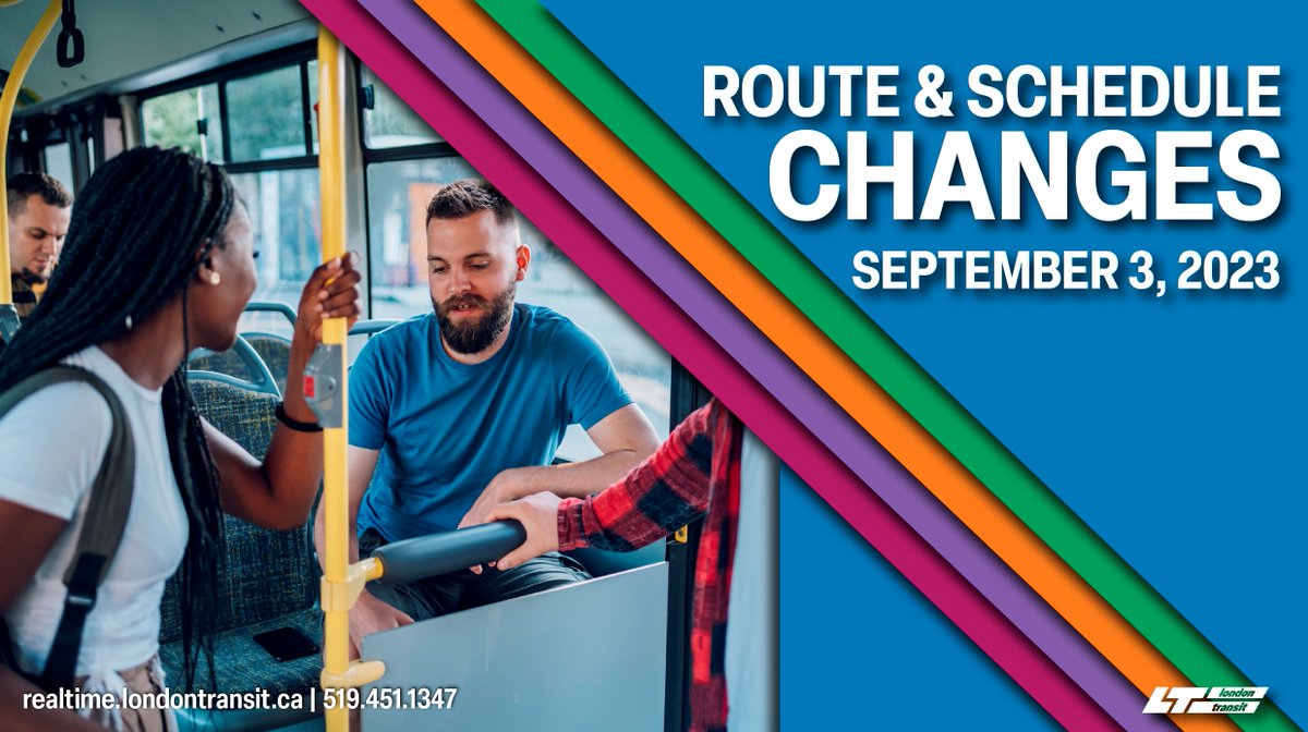 Service changes are happening!  Be sure to check your schedule before heading out starting September 3rd.

Find out more: ow.ly/alwg50Pzrgo #LdnOnt