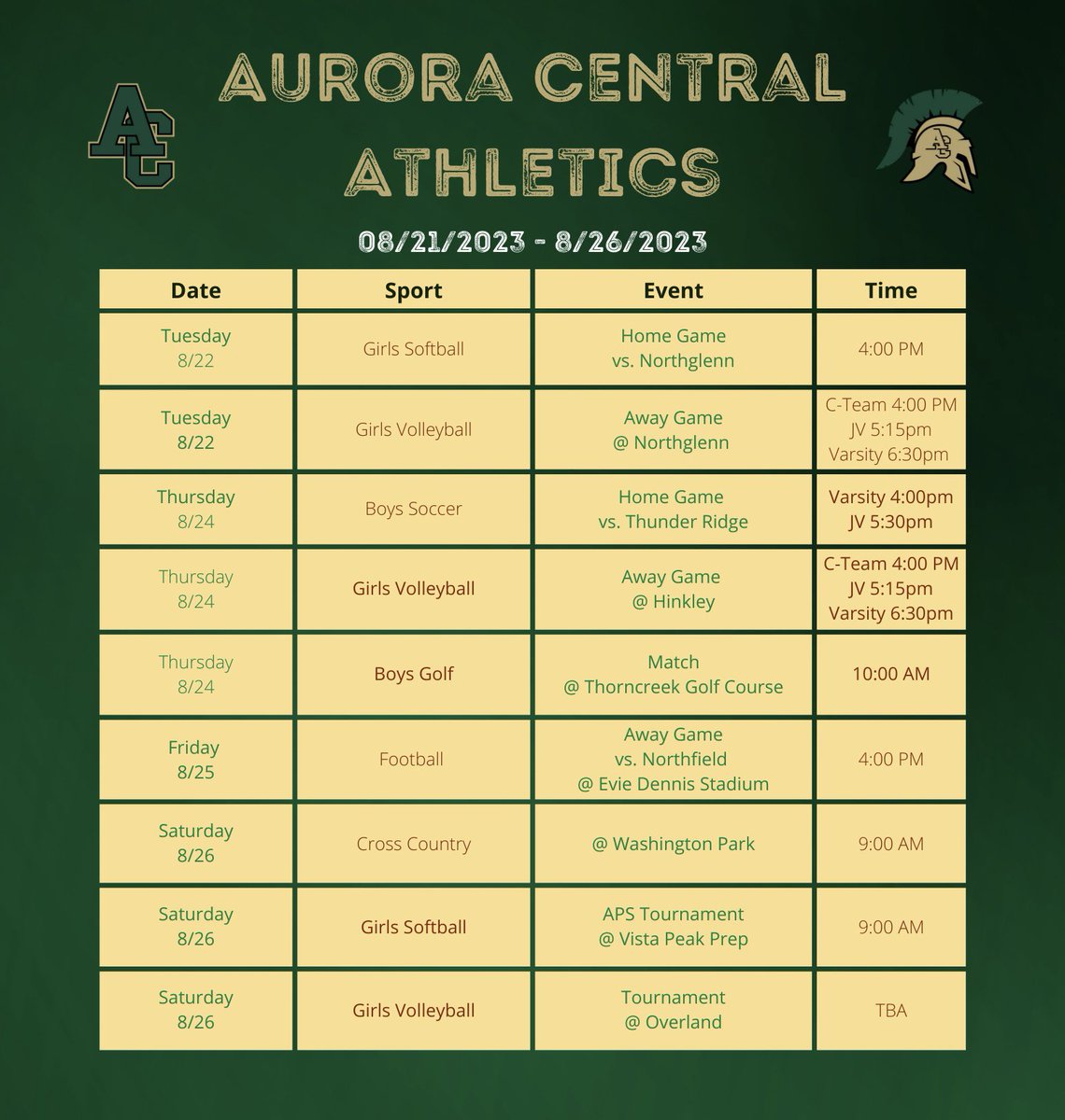 👀Take a look at your ACHS Athletic events this week!