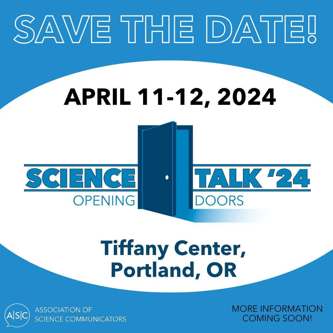 #SavetheDate because #AssociationofScienceCommunicators has declared that the 2024 #SciTalk conference will be April 11-2 in #Portland #Oregon! Learn more: associationofsciencecommunicators.org/conferences/sc… #conference #sciencecommunicators #scienceconference #communications #SciComm