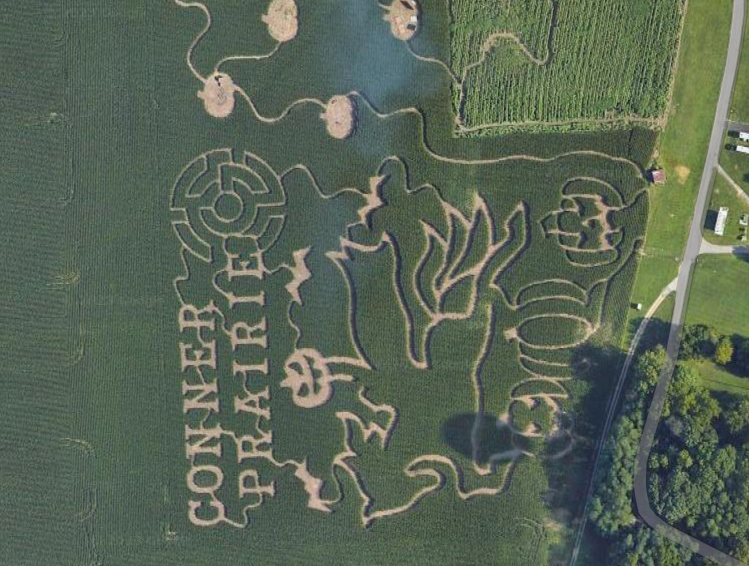 JATorrIndy's tweet image. I've never been a  believer that crop circles are made by extraterrestrials, but I found this intricate artwork on Google Earth while looking at Prairie View GC. Now I'm thinking they're made by ghosts..  #ConnerPrairie