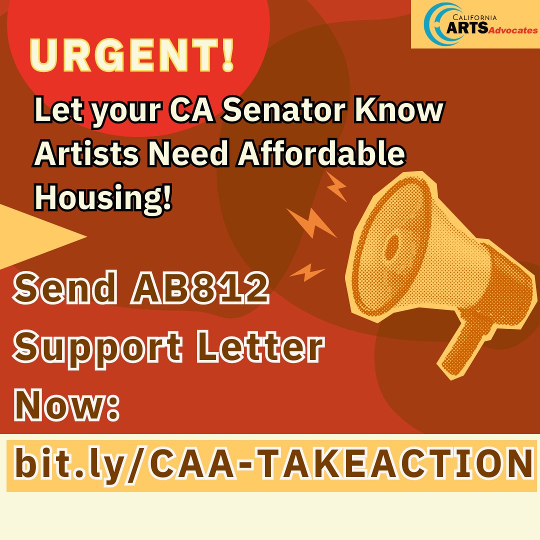 SanJoseArts's tweet photo. ADVOCACY ALERT: @CAArtsAdvocates are sponsoring #AB812 by @asmtasha to require up to 10% of affordable housing in a designated cultural district is reserved for artists. Take a minute to send a letter of support to your State Senator here: https://t.co/eL931Se0T2 #caleg https://t.co/RgcAbd89NR