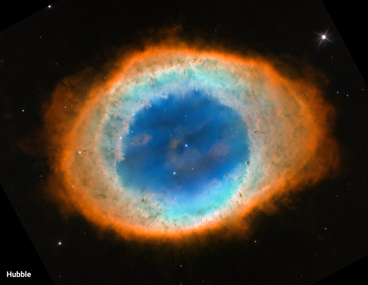 NASAHubble's tweet image. Ring, ring!

@NASAWebb is helping astronomers study the Ring Nebula in unprecedented detail with its infrared observations.

Hubble's view (left) from 2013 shows the nebula, which is the glowing remains of a Sun-like star, in visible light. Learn more ⬇️