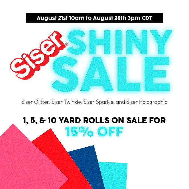 HeatTransferWhs's tweet image. Sale alert!!✨🌟 Get your shine on with the Siser shiny sale happening now through the 28th!🤩

#SaleAlert #sale #Siser #htv #vinyl #shiny #discount #shopping #savings