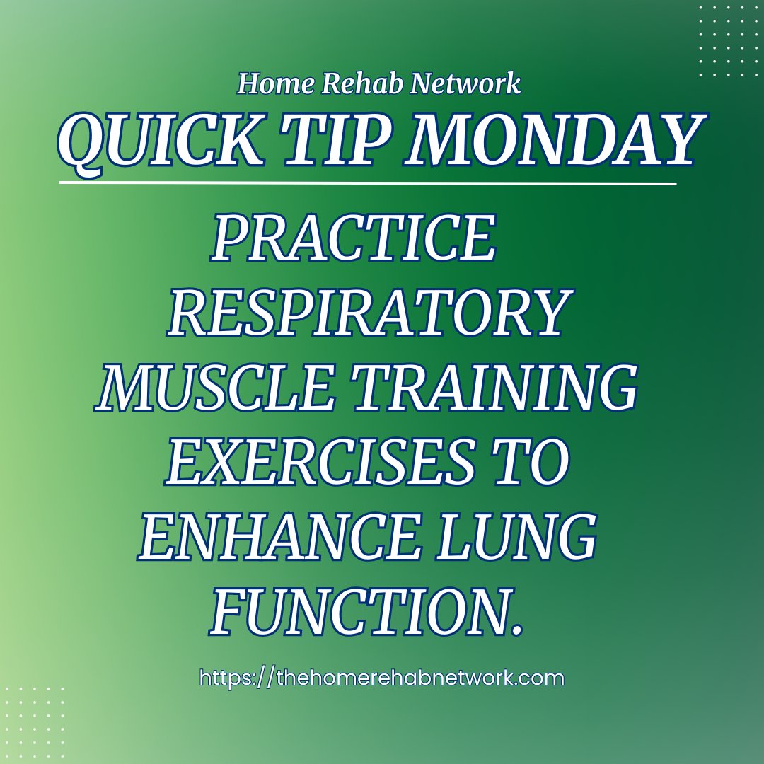 Quick Tip Monday: 

Boost lung function with Respiratory Muscle Training Exercises. Strengthen your Lung Muscles for better respiratory health. Let's breathe easier and embrace wellness together. 💪🌬️ #QuickTipMonday #RespiratoryHealth #MuscleTraining #BreatheEasy