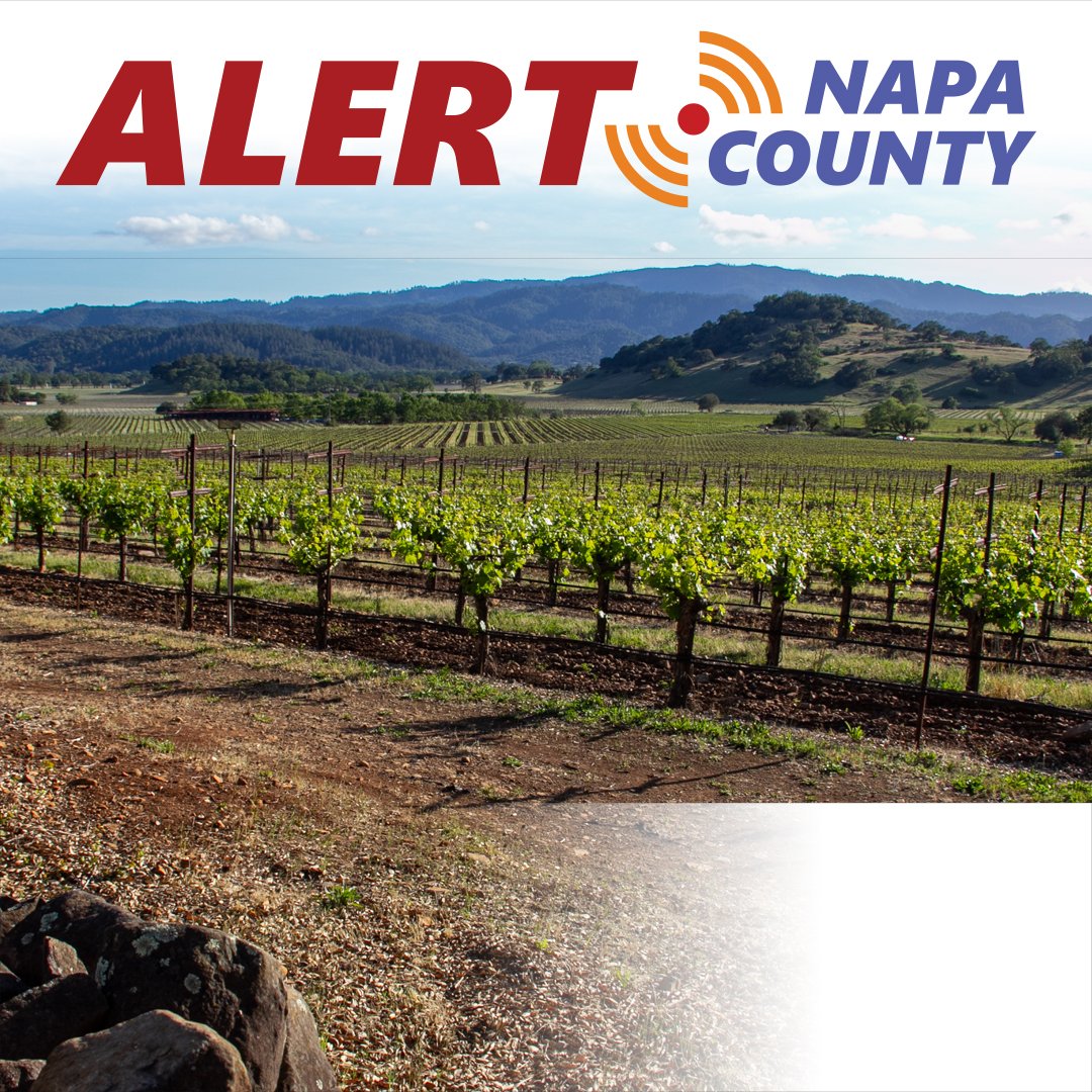 Napa County Sheriff's Office (@napasheriff) on Twitter photo Today Napa County Office of Emergency Services (OES) will be conducting the second in a series of tests for the county’s alert system. After you receive the text or email, please help us by confirming you received our message. Contact us at:
emergencyservices@countyofnapa.org Today Napa County Office of Emergency Services (OES) will be conducting the second in a series of tests for the county’s alert system. After you receive the text or email, please help us by confirming you received our message. Contact us at:
emergencyservices@countyofnapa.org