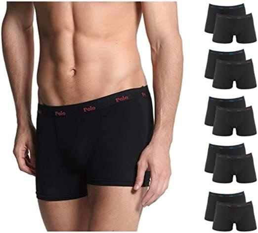 Kit Com 10 Cuecas Boxer De Cotton Casual Pretas, Polo Match, Masculino