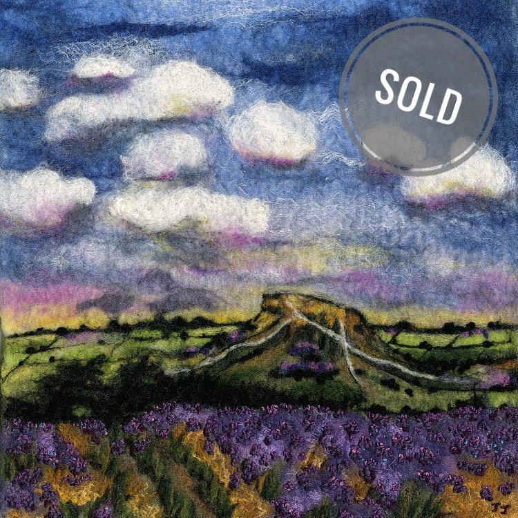 SOLD
Roseberry In Bloom
#Feltart

Sold via Watermark Gallery in #Harrogate.

I love this view of when all the heather is in bloom.

Two other #RoseberryTopping views in felt are at Watermark Gallery

watermarkgallery.co.uk/artists/janine…

#yorkshire 
#yorkshirewalks 
#yorkshireartist 
#mhhsbd