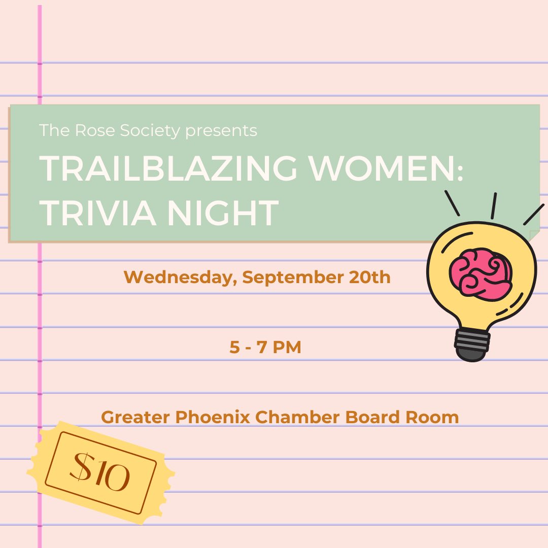 The Rose Society is pleased to invite you to our second annual Trivia Night 🙋‍♀️ Join us Wednesday, September 20th and put your knowledge to the test on Trailblazing Women, past and present ⚡️ 

Link in bio to RSVP 🤓