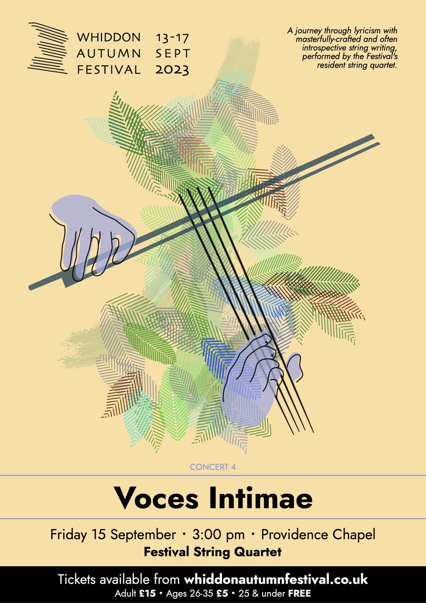 WhidAutumnFest's tweet photo. 🍂🎻 #WhiddonAutumnFestival2023 | Concert 4 | VOCES INTIMAE | Friday 15th September, 3pm in #Throwleigh

Join our very own resident string players on a journey through lyricism in the intimate chamber music setting of Providence Chapel.

🎟 https://t.co/PeJMvi4KZz https://t.co/lFbJlNy2wG