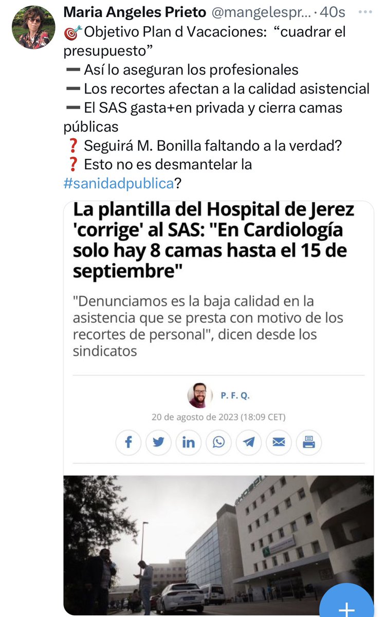 mangelesprieto's tweet photo. 🆘Caos, recortes, falta d atención, esperas, pacientes en los pasillos, camas cerradas, profesionales agotados, denuncias, ambulancias q se averían, pueblos sin médicos ni pediatras, puntos d urgencias cerrados… dolor, sufrimiento 
La #sanidadpublica d Moreno Bonilla: modelo PP https://t.co/Y6pmCIKchb