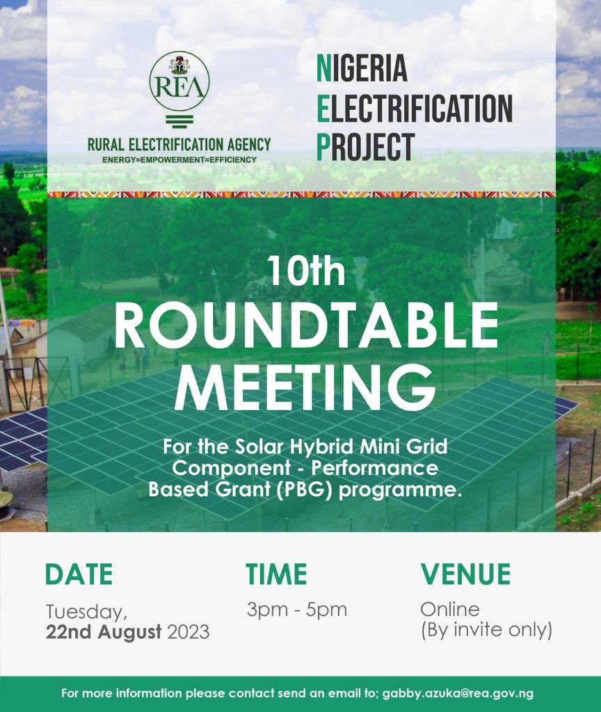 Collaboration lies at the core of @TheREANigeria goal towards achieving #EnergyForAll. 

The #NigeriaElectrificationProject is having its #10thMinigrid #RoundtableDiscussion with developers to advance our mission under the Performance Based Grant programme.