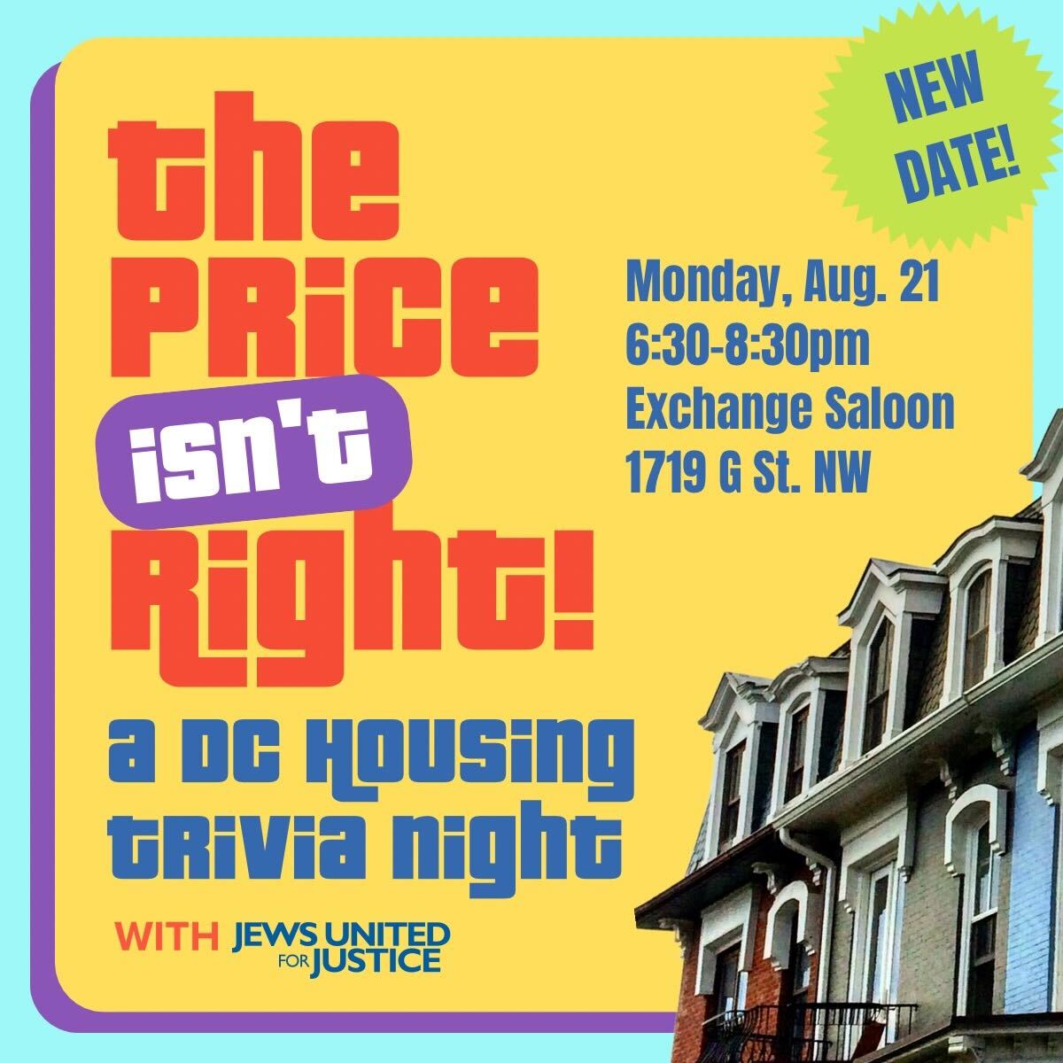 TONIGHT!! 🏆 The game is ON for "The Price Isn't Right! A DC Housing Trivia Night" and we want you to come test your knowledge of housing issues in DC — or learn all about it.

This event is free but registration is required. See you tonight at 6:30pm! jufj.org/event/dc-housi…