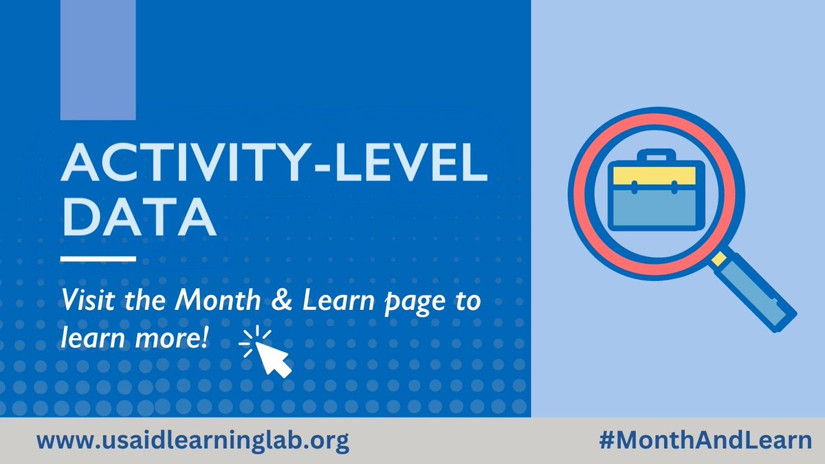 USAIDLearning's tweet photo. This week, we’re discussing activity-level #data. Join us to learn how data from activities can inform USAID and implementing partners about how an activity is making progress toward stated results.
Visit our #MonthAndLearn page to learn more ▶ https://t.co/7lemQr53b4 https://t.co/vAqX3IlRfM