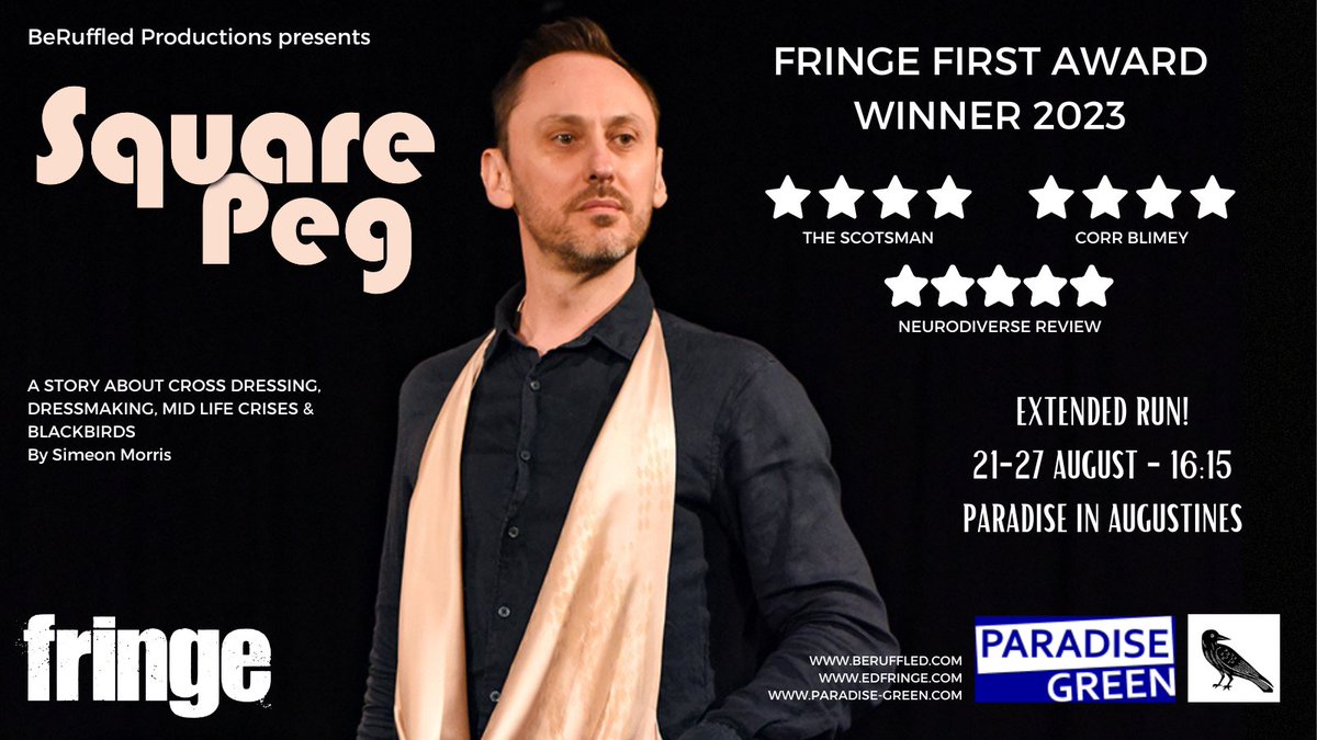 Delighted to announce that my one-man show Square Peg is extending its @edfringe run at @ParadiseGreenUK! 🎉 Rated ⭐️⭐️⭐️⭐️ by The Scotsman! 📍21-27th, 16:15, Paradise in Augustines 🎟️from £8 tickets.edfringe.com/whats-on/squar… #edfringe #fringefirst #fillyerboots